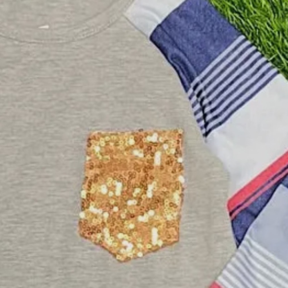 Gray Blue Red White Baseball Long Sleeve Shirt Rose Gold Sequin Pocket - Picture 3 of 3